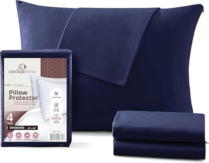 CirclesHome Pillow Protectors 4 Pack Standard Zippered - 100% Cotton Breathable Pillowcases - Protects Pillows from Dirt, Dust and Debris (Standard - Set of 4 - 20x26)