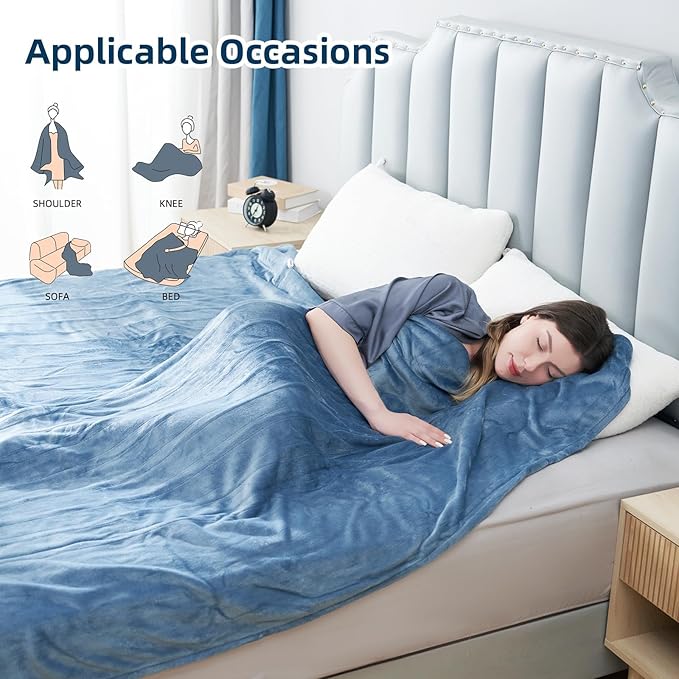 Electric Heated Blanket Twin Size 62”x84”,Soft Warmth Cozy with 5 Heating Settings 10 Hours Auto-Off, One Touch Operation, Machine Washable, Blue Grey