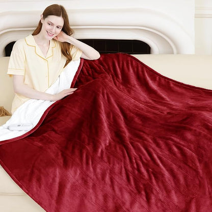 Electric Heated Throw Blanket 50" x 60" - Soft Flannel Sherpa Electric Heated Blanket with 5 Heating Levels & 4 Hours Auto Off, Heating Blanket as a Gift for Grandma, Machine Washable (Red)