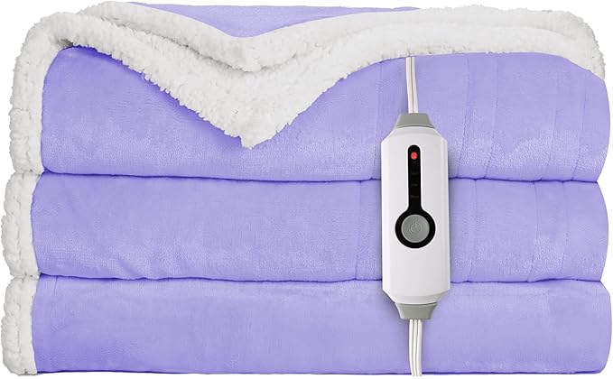 Electric Heated Blanket Throw Size - 50"x60", Soft Flannel Heating Blanket, 4 Heating Levels, 3 H Auto Shut Off, Breathable Warm and Washable for Sofa, Light Purple