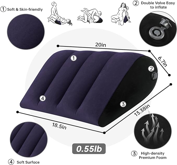 Portable Inflatable Wedge Pillow 1 Pack,Body Positioner for Sleep Support, Adjustable Travel Pillow - Lightweight Bed/Leg Support Pillow, Fast Inflation