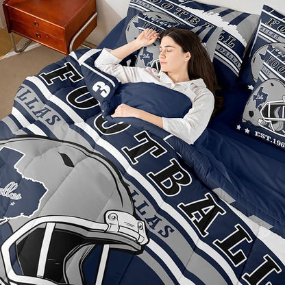 Erosebridal 3D Cool Sports Comforter Set Queen Size Gridiron Seasonal Color Bedding, Football Lovers Comforter + Flat Sheet + Fitted Sheet + 2 Pillowcases + 2 Throw Pillow Covers