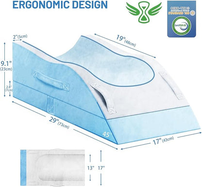 Double Leg Elevation Pillows, Wedge Pillow for After Surgery, Memory Foam Support Adjustable, Comfort Care for Back Knee Hip Ankles Pain, Knee Pillow for Sleeping Blood Circulation Light Blue & White