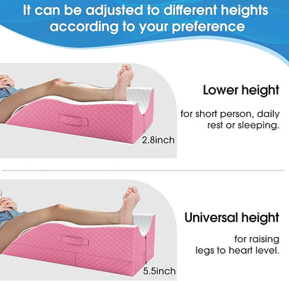 Elevation Pillows for Leg After Surgery, Memory Foam Adjustable Wedge Pillow for Injury or Rest, Ankle Pillow for Sleeping Blood Circulation Pink/Single Leg