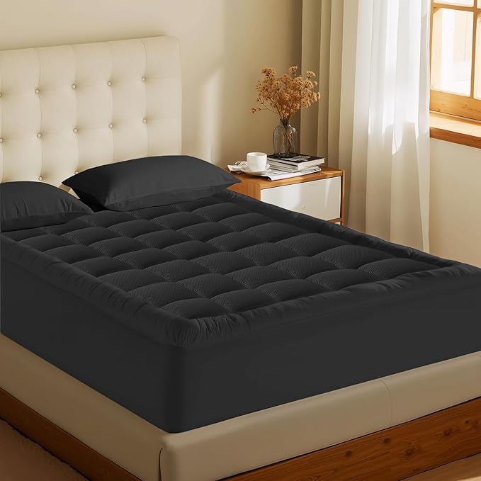 MATBEBY California King Mattress Pad - Cooling Breathable Mattress Topper, Quilted Fitted Mattress Protector, Pillow Top Mattress Cover with 8-21" Deep Pocket, Soft, Machine Washable, Black, Cal King