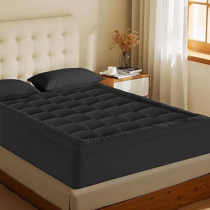 MATBEBY California King Mattress Pad - Cooling Breathable Mattress Topper, Quilted Fitted Mattress Protector, Pillow Top Mattress Cover with 8-21" Deep Pocket, Soft, Machine Washable, Black, Cal King
