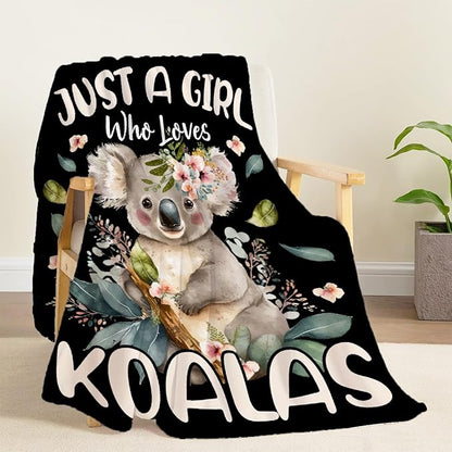 Koala Blanket for Girls Just A Girl Who Loves Koala Gifts for Women Soft Comfortable Throw Blanket for Bedding Sofa Chairs Camping 60x80inches