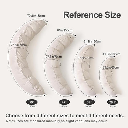 Peallow(Pat. Pend) – Long Round Body Pillow for Adults, Bolster Pillow for Sleeping, Soft and Supportive Pillow for Sleeping & Lumbar Support (Misty White,47")