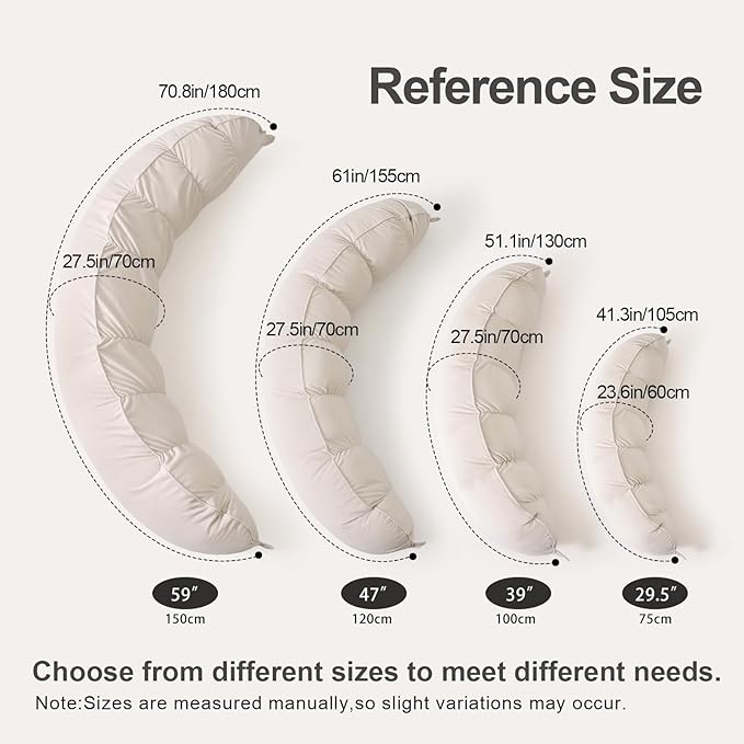 Peallow(Pat. Pend) – Long Round Body Pillow for Adults, Bolster Pillow for Sleeping, Soft and Supportive Pillow for Sleeping & Lumbar Support (Misty White,59")