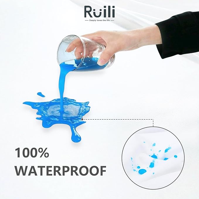 Ruili Waterproof Mattress Protector - Soft Breathable Noiseless Waterproof Cover, Machine Washable - Stretchable Fits 8-18" Deep Pockets (Full Size)