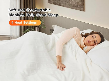 Electric Heated Blanket Throw Size 50×60, Breathable & Luxurious Flannel,Soft Warm Gift with Over-Heat Protection,4 Heating Levels & 3 H Auto Shut Off, Machine Washable, White