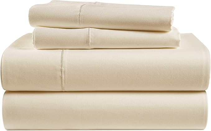 100% Egyptian Cotton King Size Sheets Set – Silky Sateen Weave for Warm Winter Comfort, Ultra Soft & Durable Christmas Sheets King Size, Snug Fit 15" Deep Pocket, Luxury Hotel Comfort at Home - Ivory
