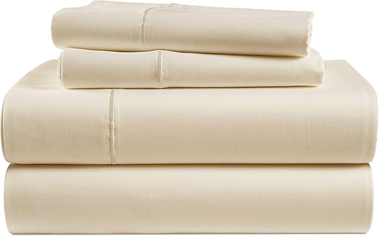 100% Egyptian Cotton King Size Sheets Set – Silky Sateen Weave for Warm Winter Comfort, Ultra Soft & Durable Christmas Sheets King Size, Snug Fit 15" Deep Pocket, Luxury Hotel Comfort at Home - Ivory