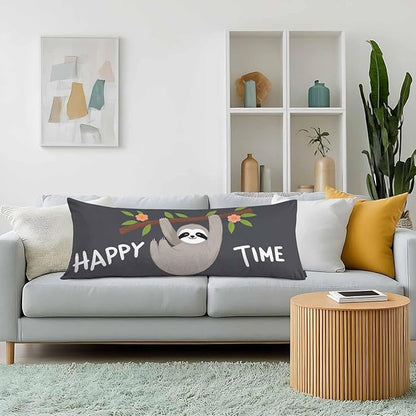 Body Pillow Covers Sloth Body Pillowcase 20"X54", Happy Time Quote Couch Body Pillow Cases for Home Bedroom, Funny Sloth Outdoor Body Cushion Cover for Men Women