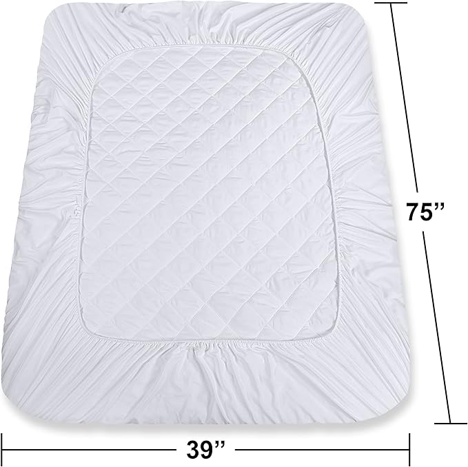 Utopia Bedding 2 Pack Quilted Fitted Mattress Pad, Twin Size, Elastic Fitted Mattress Topper Protector and Cover with Deep Pocket Stretches up to 16 Inches, Machine Washable (White)