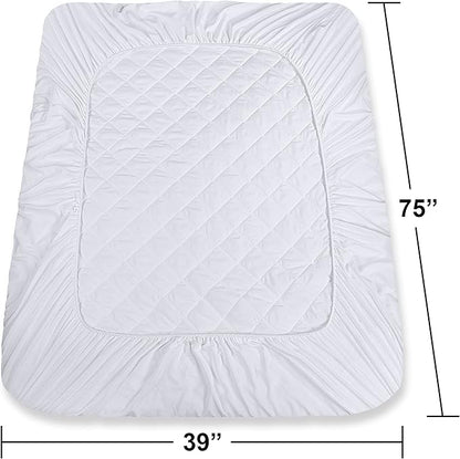 Utopia Bedding 2 Pack Quilted Fitted Mattress Pad, Twin Size, Elastic Fitted Mattress Topper Protector and Cover with Deep Pocket Stretches up to 16 Inches, Machine Washable (White)