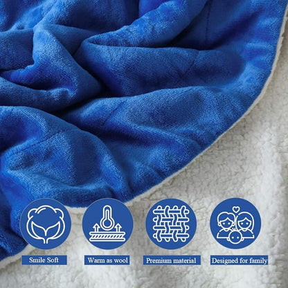 NANPIPER Bed Blanket Reversible Sherpa Flannel Blanket Super Soft Fuzzy Plush Fleece Microfiber (90"x90" Princess Blue) Queen