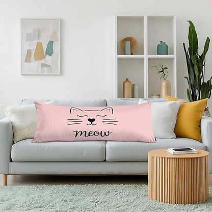 Couch Pillows Decorative Body Pillow Cover Cute Cat Meow Rectangle Body Pillowcase for Men Women, Body Pillow Covers 20" X 54" Cushion Cases for Home Bedroom Sofa Office, Pink
