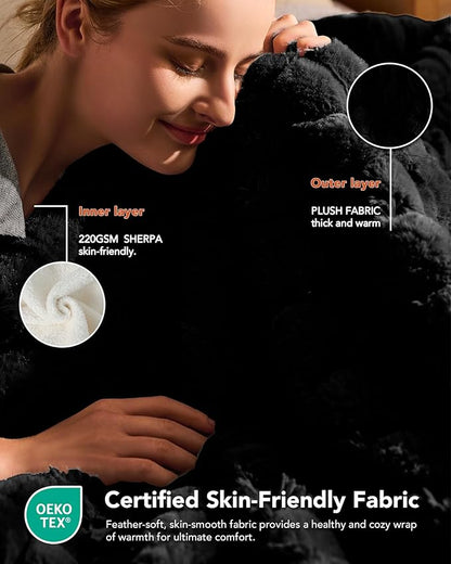 Homemate Heated Blanket Electric Throw - 50"x60" Heating Blanket Throw 1/2/4/6/8 Hours Auto-Off 10 Heat Levels Over-Heat Protection Luxury 800 GSM Faux Fur 200 GSM Sherpa ETL Certification