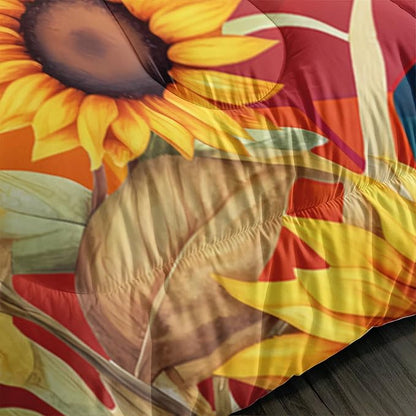 Black Girl Queen Size Comforter Set for Girls, African American Girl Bedroom Decor with Sunflower and Butterfly, 1 Comforter and 2 Pillowcases