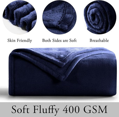IR Imperial Rooms Fleece Blankets Queen Size 90x90 Inches- 8 Pack - Super Soft Fluffy Throw Blanket for Sofa and Bed - Warm and Cozy Lightweight 400 GSM Microfiber Bed Throws Blankets (Queen, Navy)