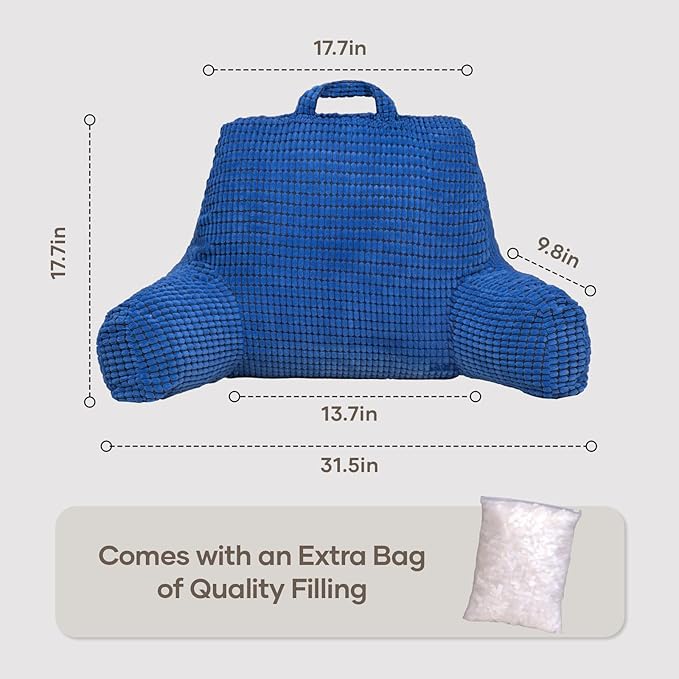 NOONTIDE Reading Pillow with Top Handle,Uniquely Designed Soft Fabric, Ergonomic Back Support for Bed,Cover Washable Sit up Pillow,Watching TV/Gaming/Relaxing(Blue)