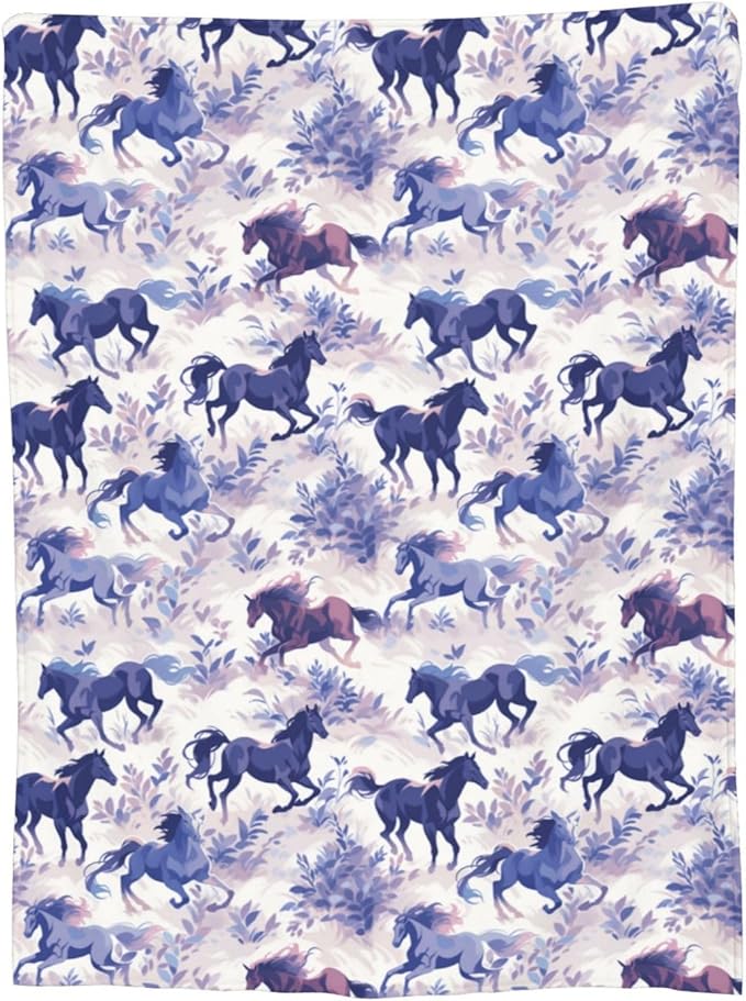 Horse Blanket Animal Flowers Pattern Print Flannel Throw Blankets Gifts for Girls Women Sofa Soft Fuzzy Lightweight Home Decor for Couch Bed Sofa All Season 80x60 Inches