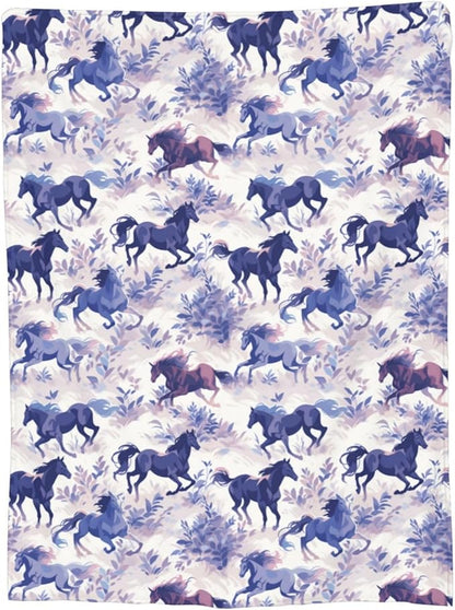 Horse Blanket Animal Flowers Pattern Print Flannel Throw Blankets Gifts for Girls Women Sofa Soft Fuzzy Lightweight Home Decor for Couch Bed Sofa All Season 80x60 Inches
