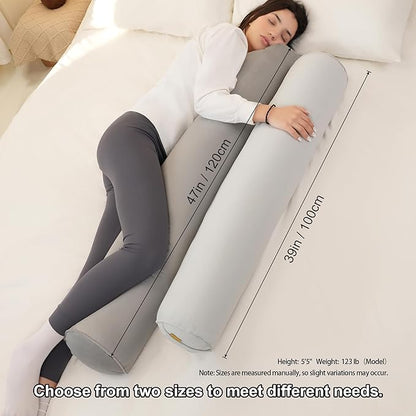 Long Pillow for Bed – Round Bolster Pillow for Adults, Body Pillow for Sleeping, Ergonomic Support,47 x 7.87 Inches,Zinc Gray