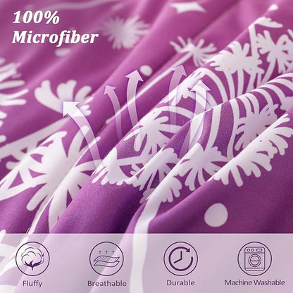 Menghomeus Girls Comforter Set Queen Size 7 Pieces Bed in A Bag Ombre Pink Purple Rainbow Bedding Set Dandelion Butterfly Print Kids Bedding Collections