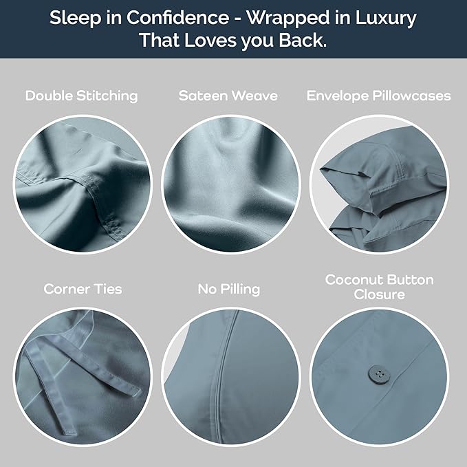 Olive + Crate Tencel Eucalyptus Cooling Duvet Cover Set, Hypoallergenic, Lyocell Tencel Duvet Cover, Temperature Regulating with Hidden Button Closure & Corner Ties - California King [Basalt Blue]
