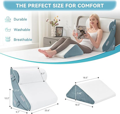Kingfun 4pcs Orthopedic Bed Wedge Pillow Set for Sleeping, Memory Foam for Sleeping,Breathable Triangle Pillow Wedge, Post Surgery Memory Foam for Back, Leg Pain Relief, Sitting