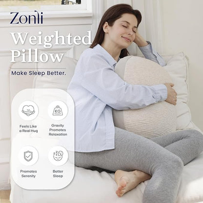 ZonLi Weighted Pillow for Adults 6.5Lbs, Washable Hug Pillow Get Better Sleep, Detachable Sensory Body Weighted Pillows, Memory Foam Bed Pillow (Beige)