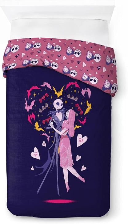 Jay Franco Duvet Cover Set – 2 Piece Comforter Cover and Sham Set, Super Soft Cozy Kids Bedding (Insert Not Included) Purple - Nightmare Before Christmas, Twin