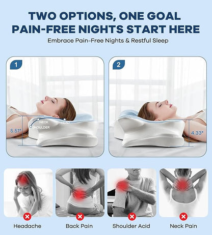 DONAMA Cervical Pillow for Neck and Shoulder,Contour Memory Foam Pillow,Ergonomic Neck Support Pillow for Side Back Stomach Sleepers with Pillowcase-King Size