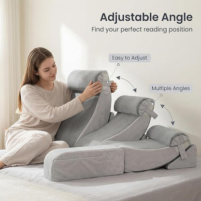 Reading Pillow for Sitting in Bed Adult, Back Support Pillow for Bed Sitting Up, Husband Pillow with Arms, Bed Pillow with Pocket for Reading/Gaming/Resting/Watching TV