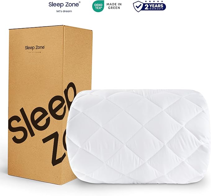 SLEEP ZONE Cooling Mattress Pad King Non Slip, Breathable Bed Cover with Down Alternative Filling Mattress Protector, Easy Washable (White, King, 78x80)