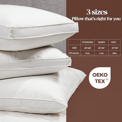 Bafode Goose Feathers and Down Pillows, Pillows Queen Size Set of 2, Cotton Cover,Gusseted Hotel Collection Bed Pillow for Back, Stomach or Side Sleepers