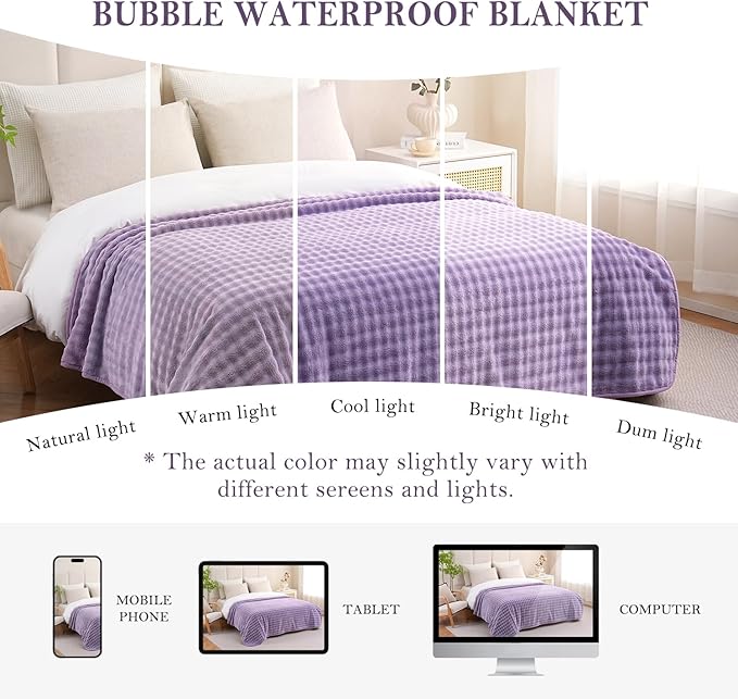 Waterproof Blanket for Bed Couch Sofa Car, Soft Leakproof Dog Blanket with 3D Bubble Pattern, Reversible Water Proof Pet Blankets for Dogs Cats Puppies (30"x40", Dusty Purple)