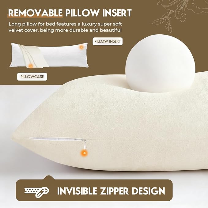 Body Pillow for Adults with Removable Pillowcase，Memory Foam Full Body Pillows for Side Sleepers, Back Pain, Pregnancy, Large Long Pillow Fluffy with Cover for Bed,20x54 Inch, Cream