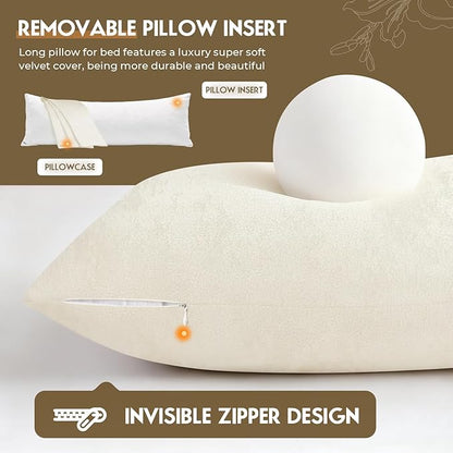 Body Pillow for Adults with Removable Pillowcase，Memory Foam Full Body Pillows for Side Sleepers, Back Pain, Pregnancy, Large Long Pillow Fluffy with Cover for Bed,20x54 Inch, Cream