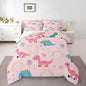 Castle Fairy Lovely Dino Kids Comforter Set Queen Size,Cute Rainbow Floral Love Heart Reversible Bedding Set for Girls Bedroom Decor Pink Blue Dinosaur Kawaii Animal Quilted Duvet,2 Pillowcases