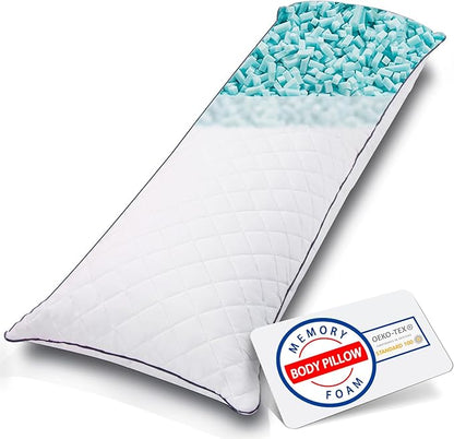 Body Pillow, Memory Foam Body Pillows for Adults Sleeping, Long Pillow for Bed, Big Large Firm Full Body Pillow for Side Sleeper, 20x54 Inch, White