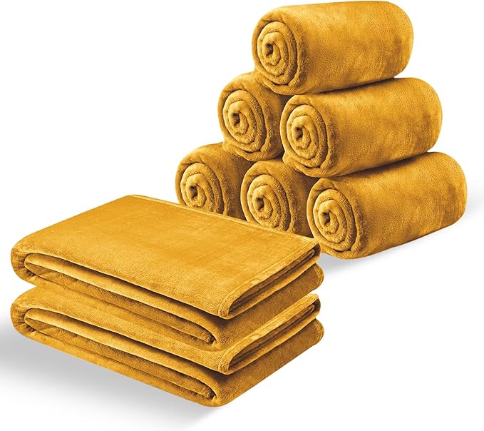 IR Imperial Rooms Fleece Blankets Queen Size 90x90 Inches- 8 Pack - Super Soft Fluffy Throw Blanket for Sofa and Bed - Warm and Cozy Lightweight 400 GSM Microfiber Bed Throws Blankets (Queen, Mustrad)