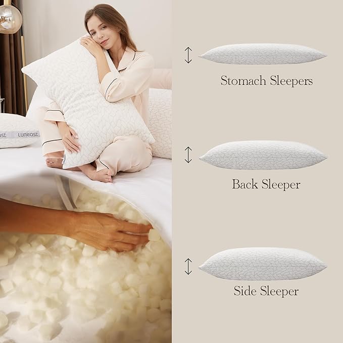 Memory Foam Pillows for Sleeping Adjustable Bamboo Blend Breathable Bed Pillow for Side, Back, and Stomach Sleepers Washable Pillow Cover Dream Cloud Queen Size 18X28 in