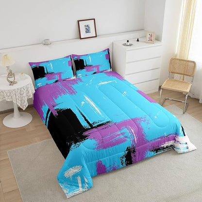 Feelyou Abstract Comforter Modern Abstract Art Comforter Set for Boys Girls Children Purple Blue Black Pattern Bedding Set Room Decor Toddler Size Duvet Set 2Pcs