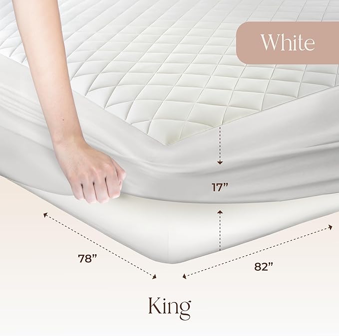 Whisper Organics Luxury Quilted Mattress Cover - Exquisite Softness, 100% Organic Cotton, 17-Inch Deep Pocket, King, Pure White