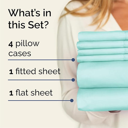 Cal King 6 Piece Sheet Set - Comfy Breathable & Cooling - Ultra-Soft Hotel Luxury Bedding Set w/ 8-16 Inch Deep Pockets - 1 Flat & 1 Fitted Sheet & 4 Pillowcases - Wrinkle Free & Easy Care - Spa Blue