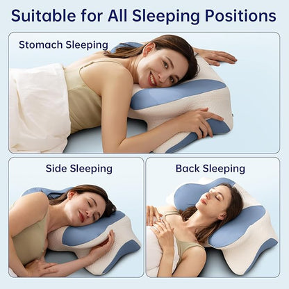 Cervical Neck Pillow, Ergonomic Memory Foam Pillow - Orthopedic Design for Side, Back, and Stomach Sleepers (Blue, 26''x15.76''x5.52'')