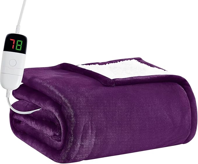 BOMOVA Heated Electric Blanket Full Size - 72" x 84" Heating Blanket with 10 Heating Levels & 8 Hours Auto Off, Warm Flannel Blanket, Christmas Birthday Gifts for Women